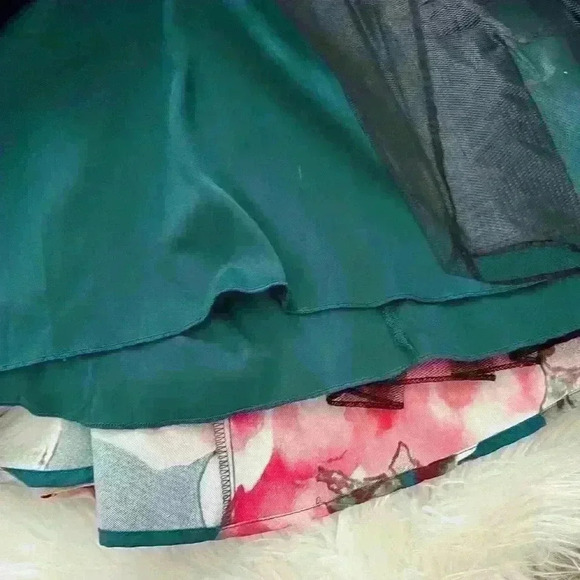 City Triangles Y2K Flare Green & Pink Floral Open Back Mini Dress - Picture 6 of 11